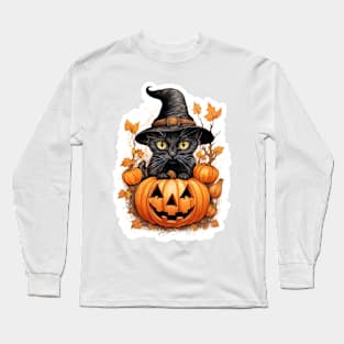 Cute Halloween Witch Cat Long Sleeve T-Shirt